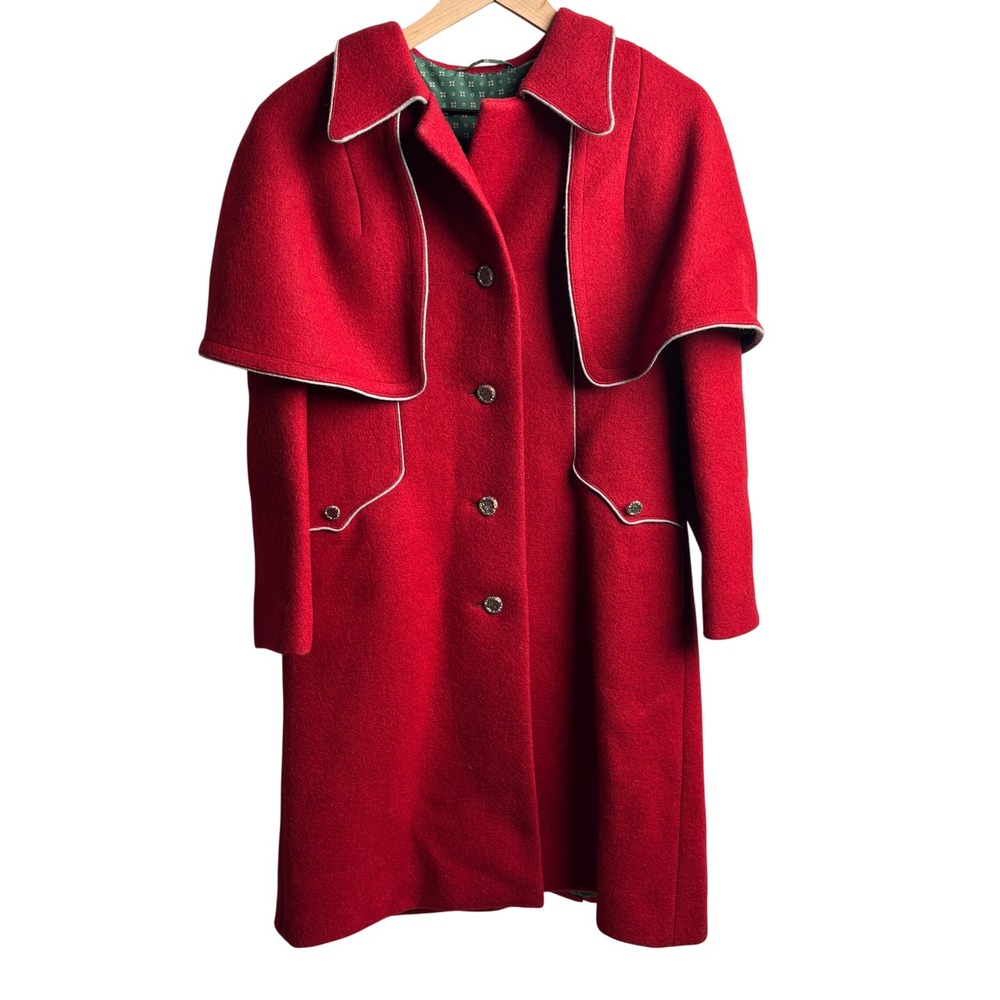 Vintage BOOS Austrian Style Red Wool Capelet Coat Cape Heritage Dark Academia